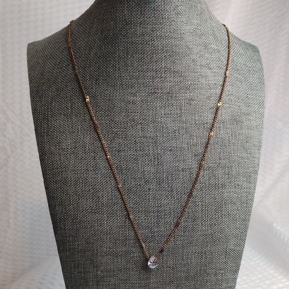 Jewelry - Gold Necklace with Crystal Teardrop Pendant